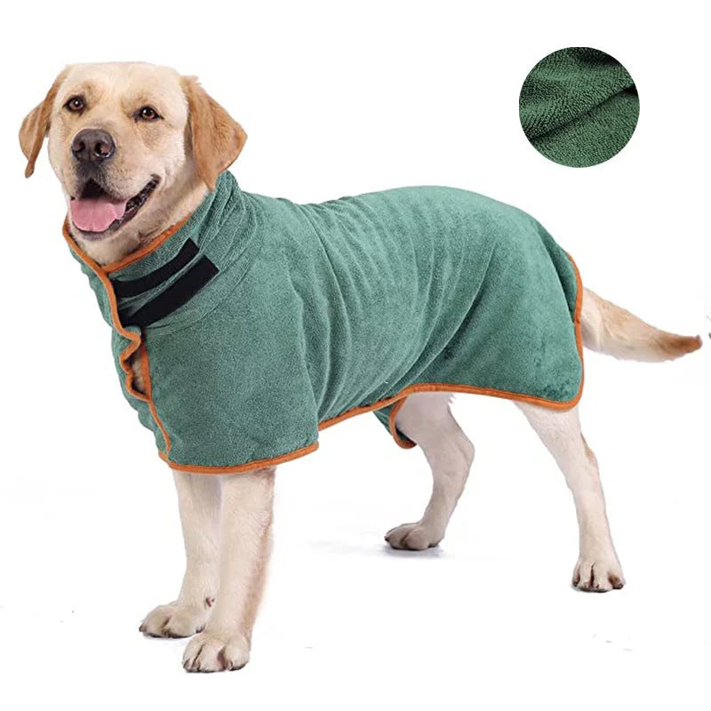 L Green Pet Dog Quick-Dry Bathrobe - Absorbent Towel Robe