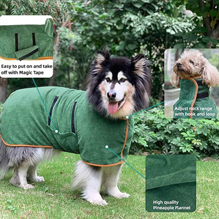 L Green Pet Dog Quick-Dry Bathrobe - Absorbent Towel Robe