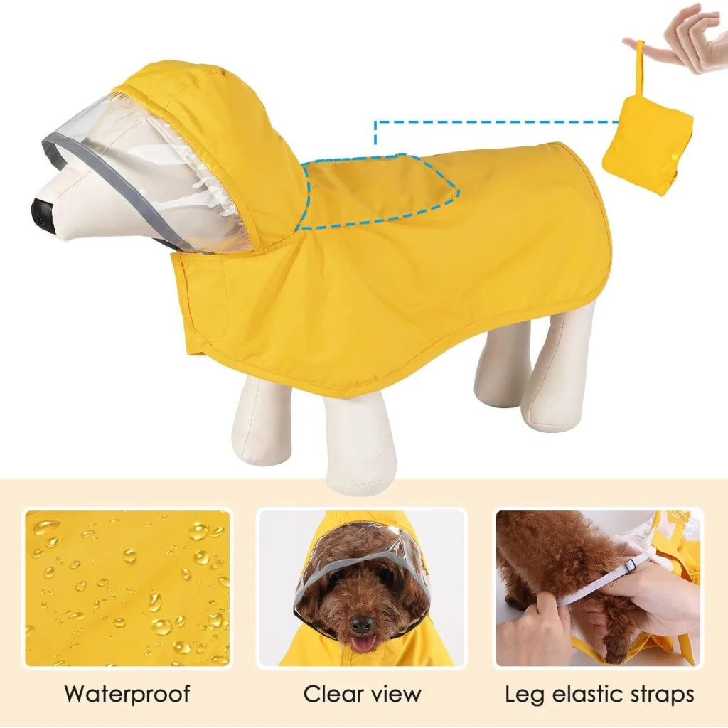 L Green Reflective Adjustable Pet Raincoat with Hood