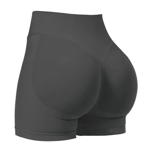 L Grey High-Elastic Hip Yoga Shorts - Seamless