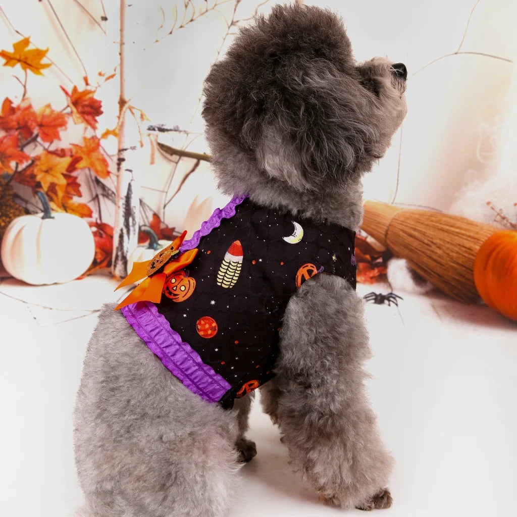 L Halloween Pumpkin Dog Harness Dress - Festive Costume