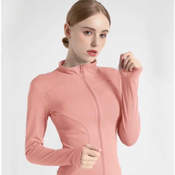 L Pink High-Stretch Slim Fit Yoga Jacket - Full Zip Workout
