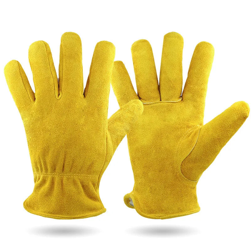 L Yellow Durable Cowhide Work Gloves - Insulated Windproof