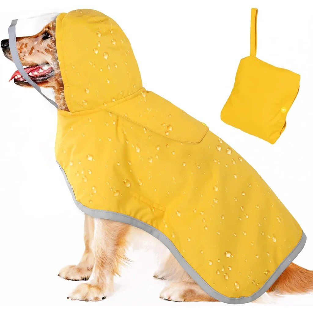 L Yellow Reflective Adjustable Pet Raincoat with Hood