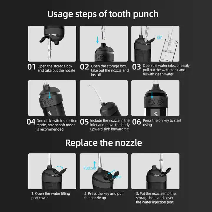 L13 Black Portable Electric Water Flosser - Handheld Teeth