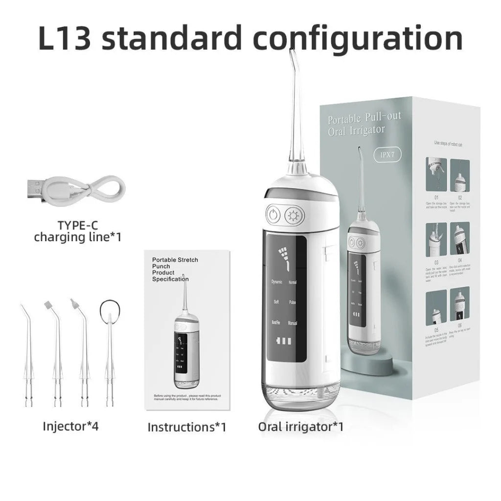 L13 White Portable Electric Water Flosser - Handheld Teeth