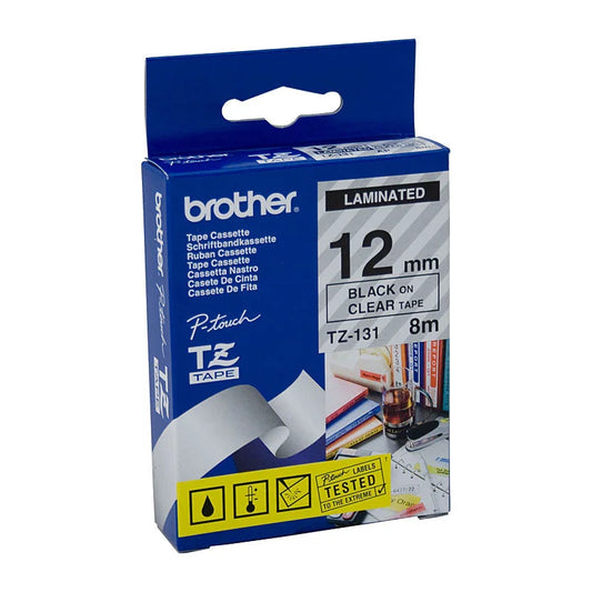 Labelling Tape BROTHER TZe131 - 12mm Black on Clear TZE Tape