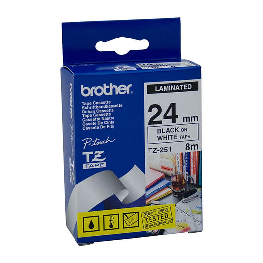 Labelling Tape BROTHER TZe251 - 24mm Black on White TZE Tape