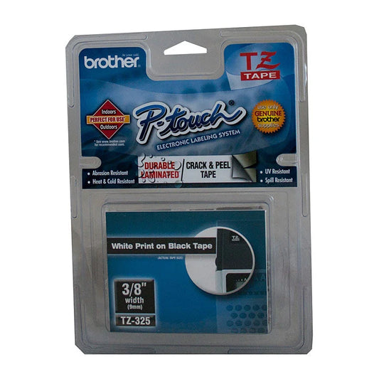 Labelling Tape BROTHER TZe325 - 9mm White on Black TZE Tape