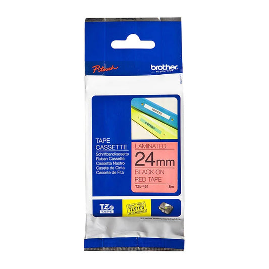Labelling Tape BROTHER TZe451 - 24mm Black on Red TZE Tape