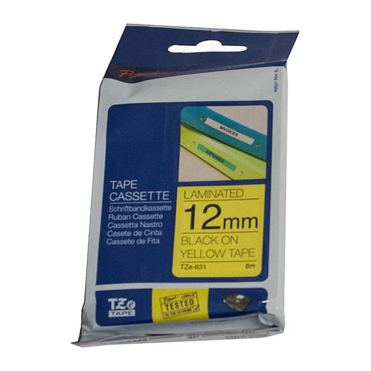 Labelling Tape BROTHER TZe631 - 12mm Black on Yellow TZE