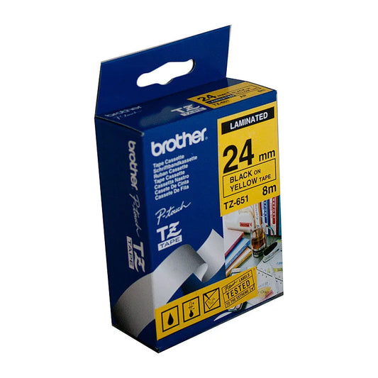 Labelling Tape BROTHER TZe651 - 24mm Black on Yellow TZE