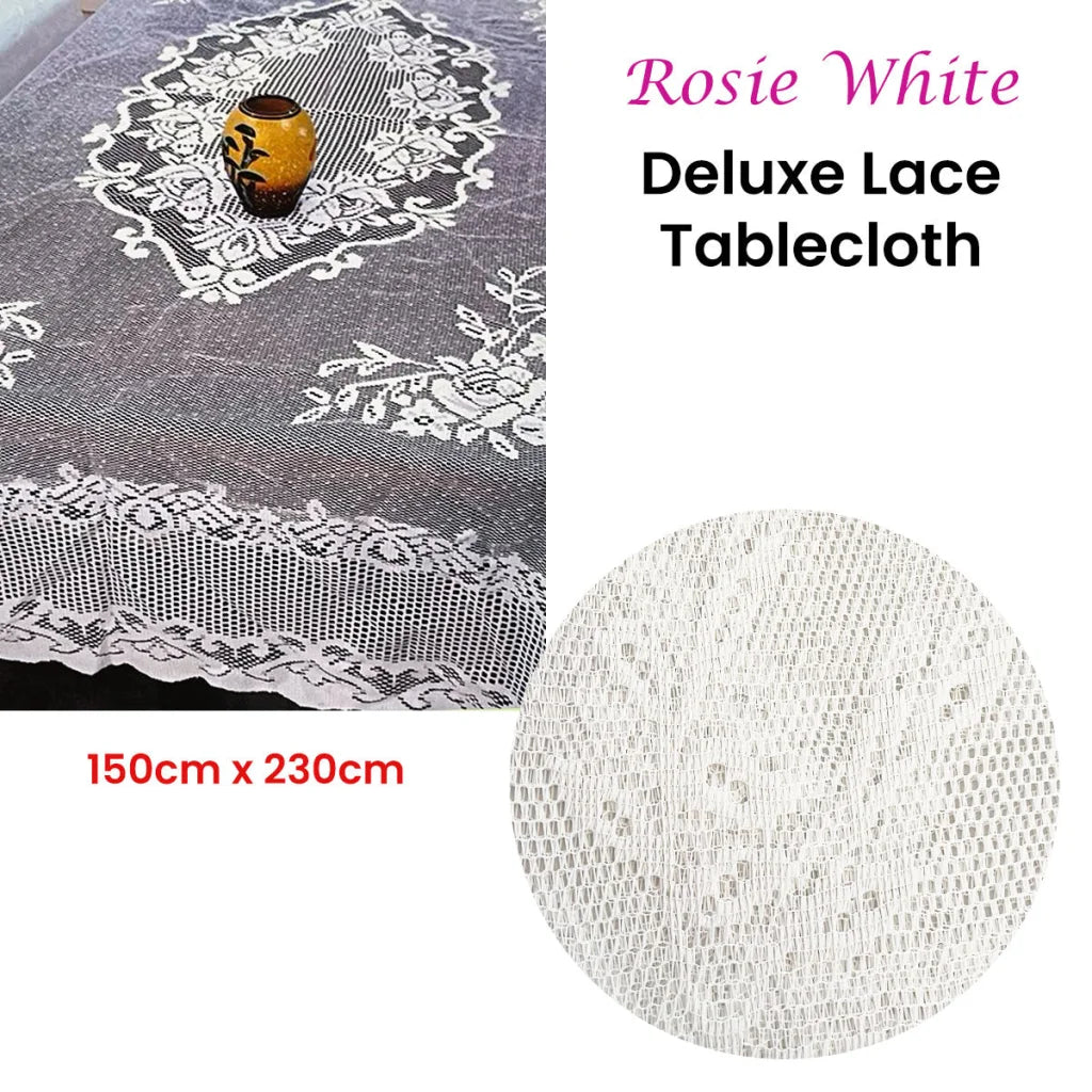 Lace Rectangle Tablecloth Rosie White Large Deluxe 150 x