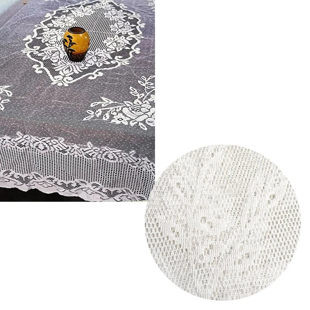 Lace Rectangle Tablecloth Rosie White Large Deluxe (6-8 Seaters)