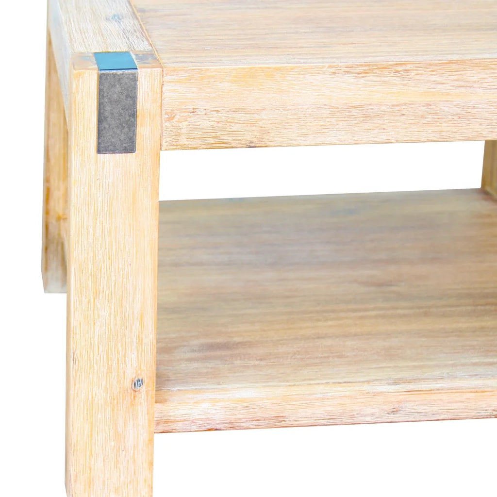 Lamp Table Open Storage Solid Wooden Frame - Classic Oak