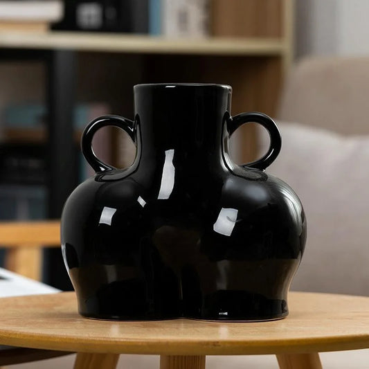Large Bright Black Ceramic Vase for Home Decor and Dried