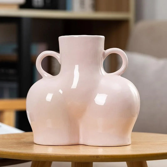 Large Bright Pink Ceramic Vase for Home Decor and Dried