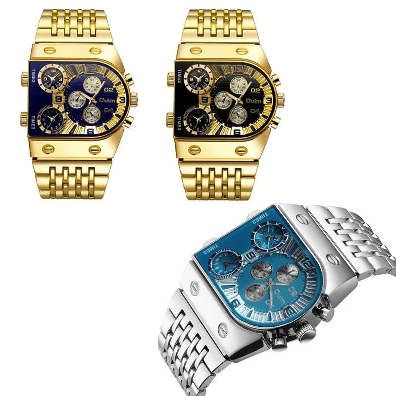 Large Dial Multi Time Zone Men Quartz Watch with Luminous