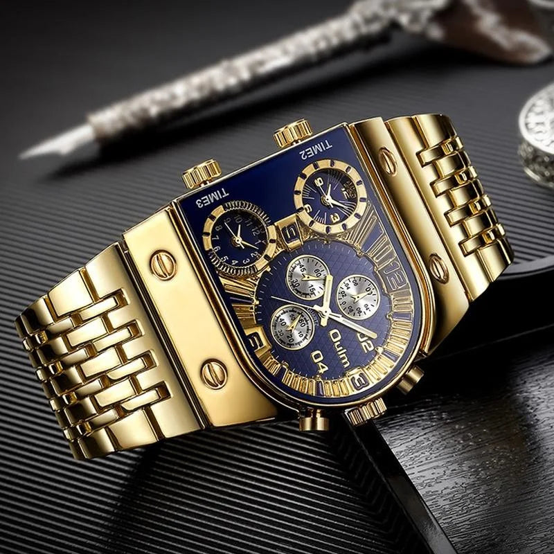 Large Dial Multi Time Zone Men Quartz Watch with Luminous