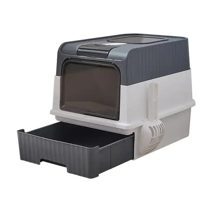 Large Enclosed Cat Litter Box with Drawer and Scoop - Odor