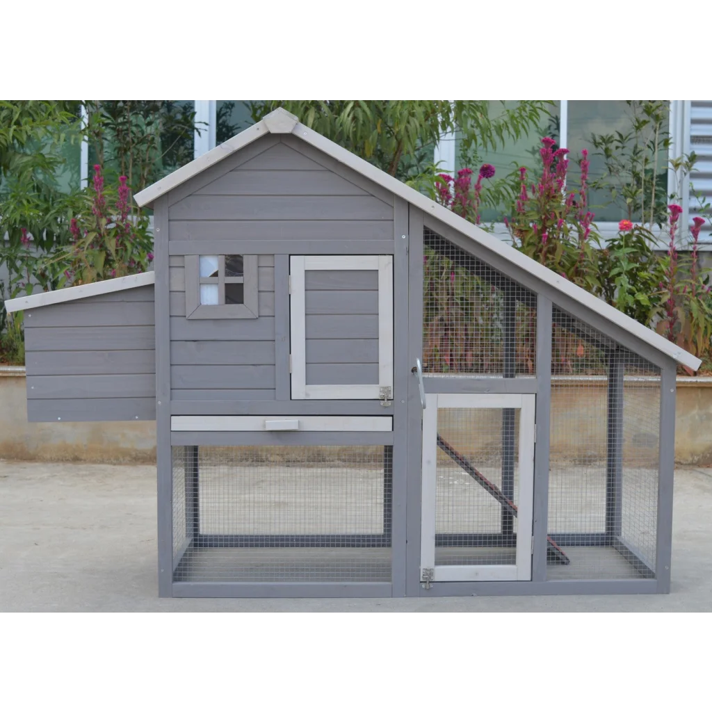 Large Grey Chicken Coop Hutch Cage for Rabbit Ferret Guinea