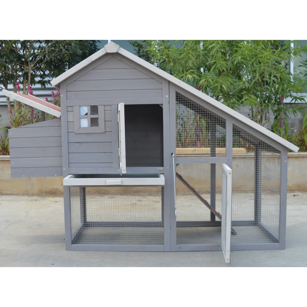 Large Grey Chicken Coop Hutch Cage for Rabbit Ferret Guinea