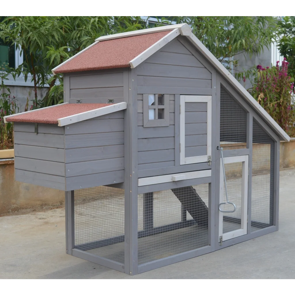 Large Grey Chicken Coop Hutch Cage for Rabbit Ferret Guinea