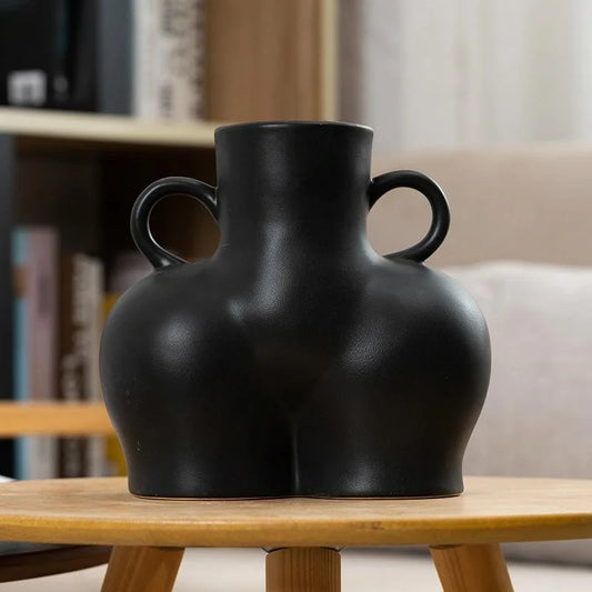 Large Matte Black Ceramic Vase for Home Decor and Dried