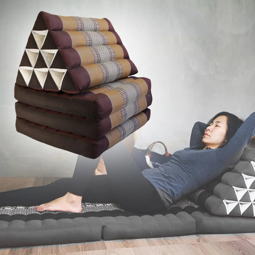 Large Thai Triangle Pillow Three Folds - Brown - Home &