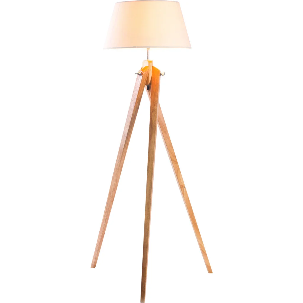 Large Tripod Floor Lamp Shade Modern Bamboo Wooden Retro