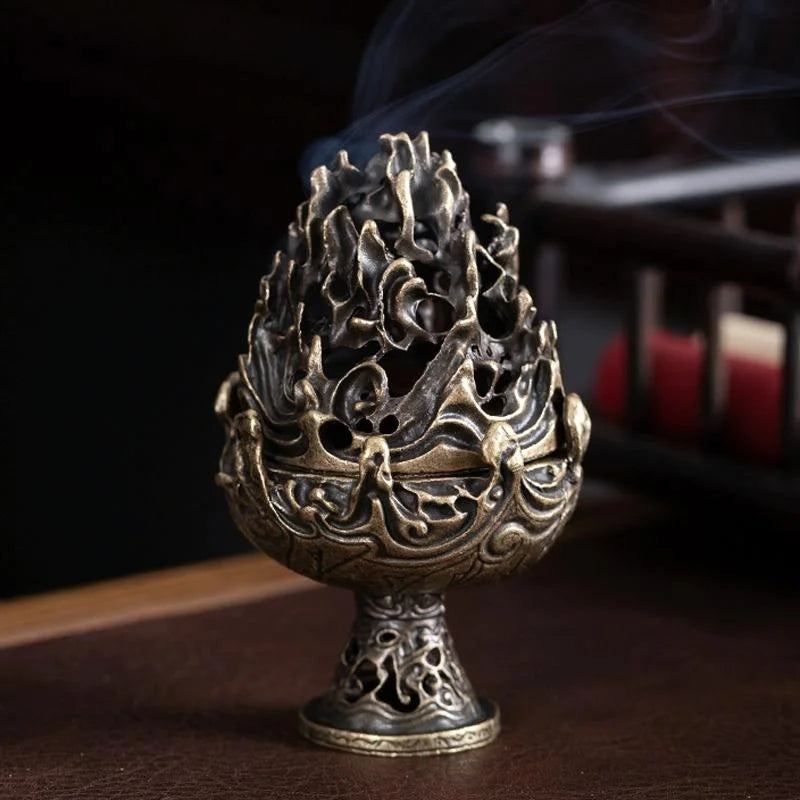 Large Vintage Copper Incense Burner - Bronze Ornament