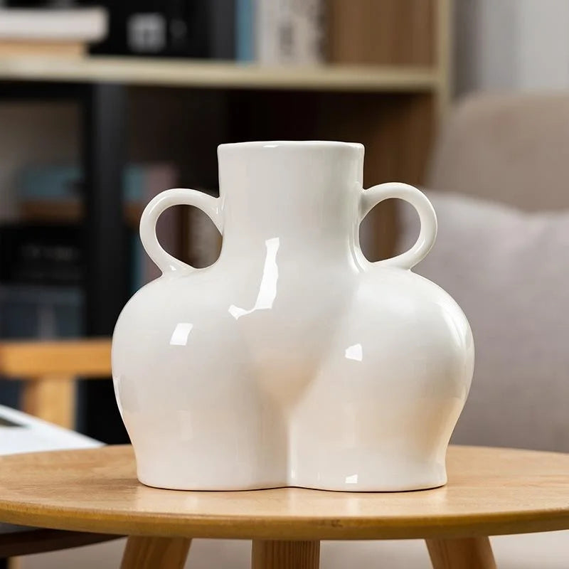 Large White Ceramic Vase for Home Decor with Dried Flower