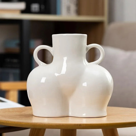 Large White Ceramic Vase for Home Decor with Dried Flower