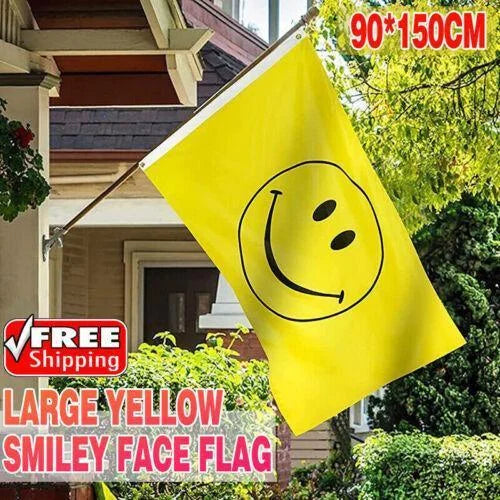 Large Yellow Smiley Face Flag Heavy Duty Outdoor Happy 90 X