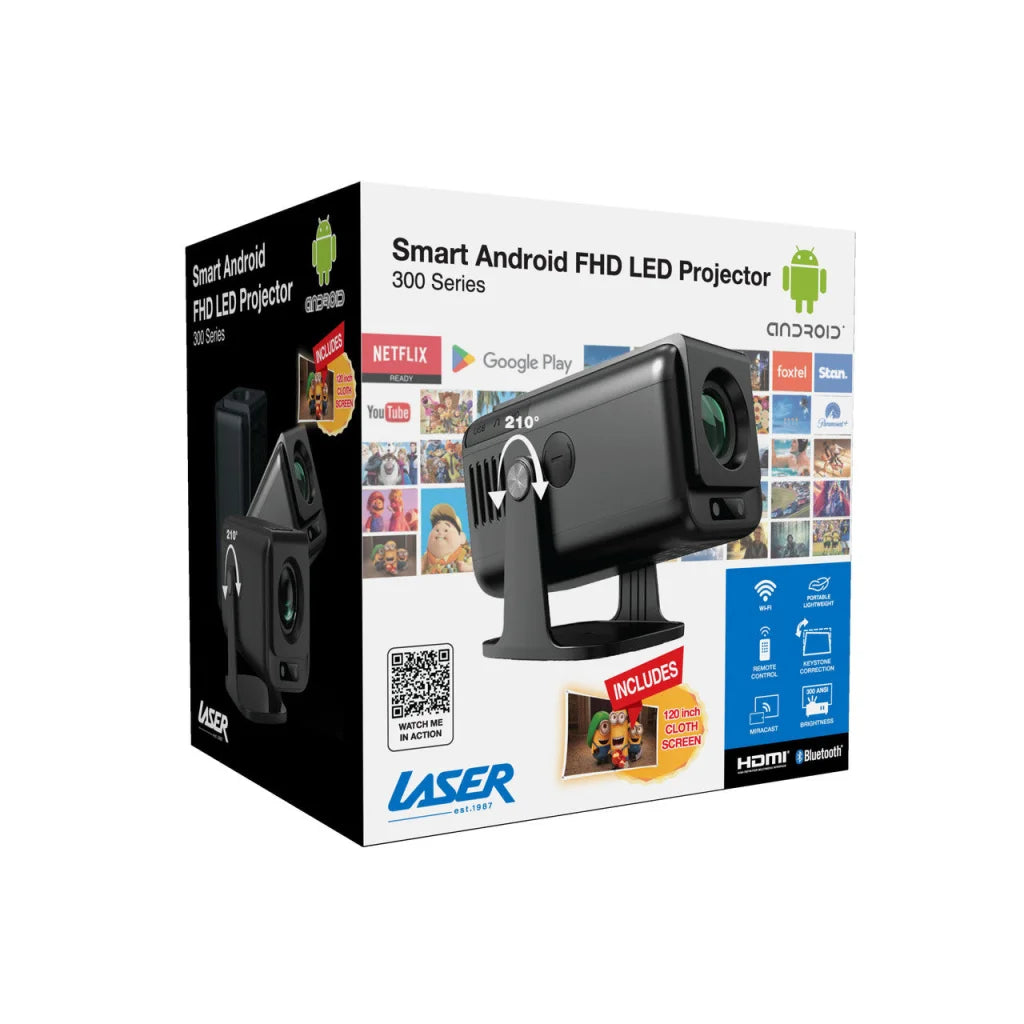 Laser 1080p Android Multi-Angle LED Projector Black - Audio