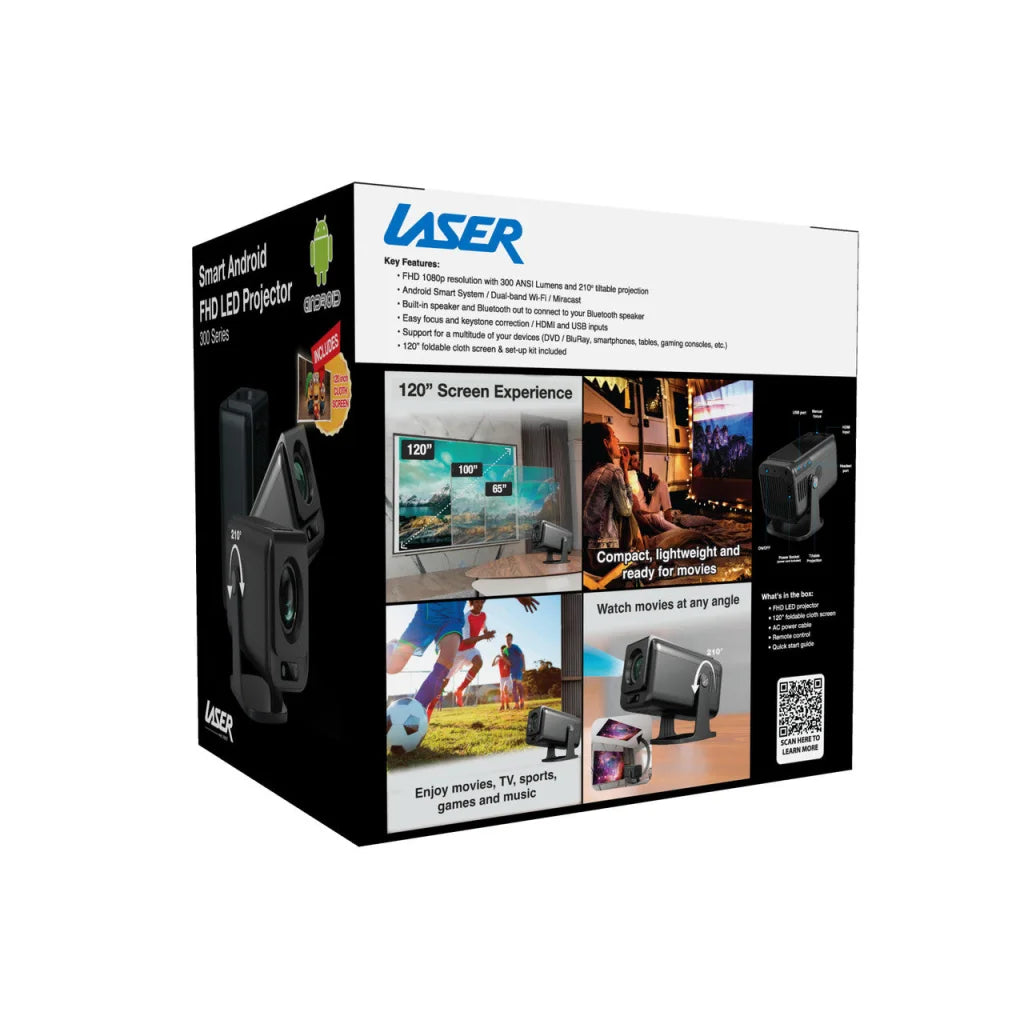 Laser 1080p Android Multi-Angle LED Projector Black - Audio