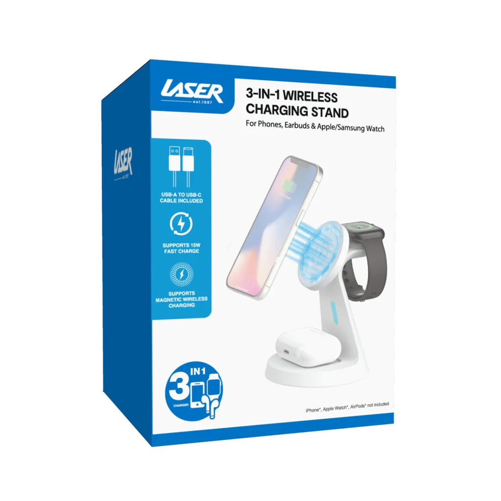 Laser 3 in 1 Wireless Charging Stand White - Electronics >