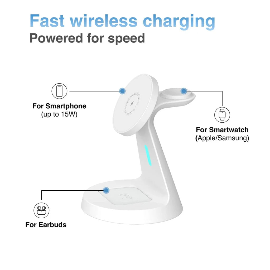 Laser 3 in 1 Wireless Charging Stand White - Electronics >