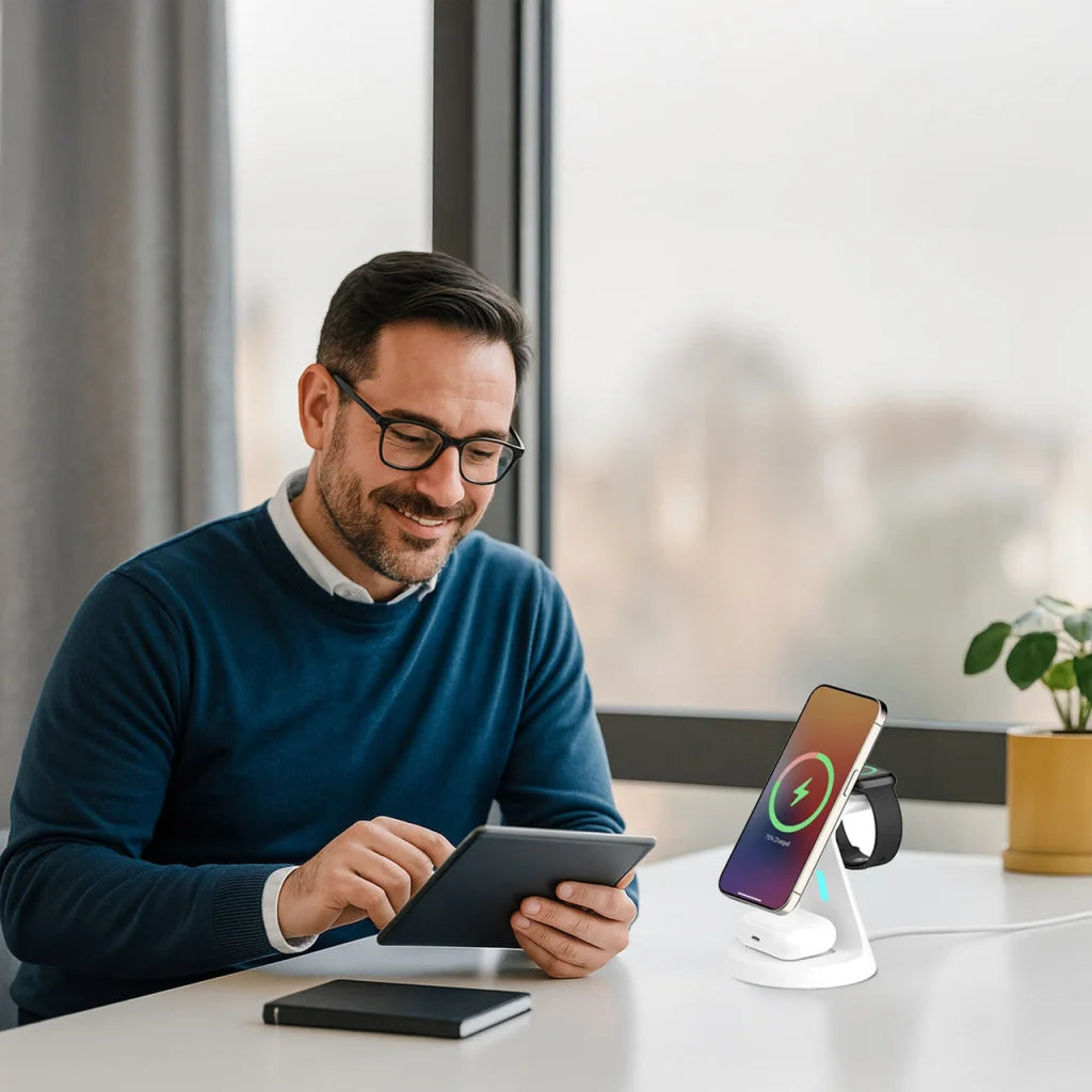 Laser 3 in 1 Wireless Charging Stand White - Electronics >