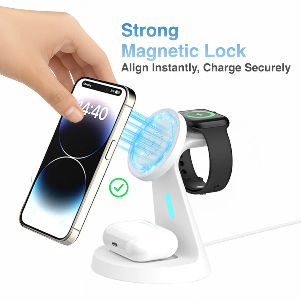 Laser 3 in 1 Wireless Charging Stand White - Electronics >