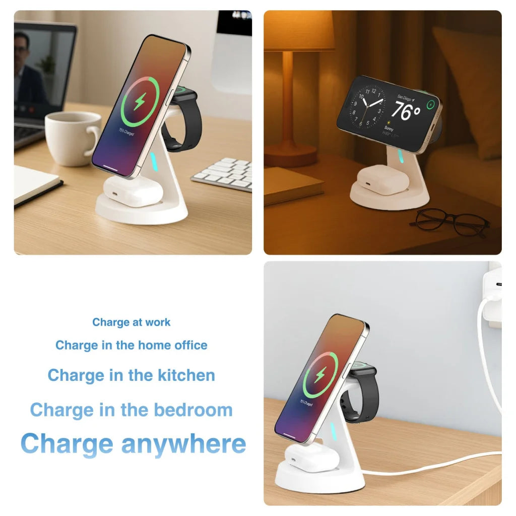 Laser 3 in 1 Wireless Charging Stand White - Electronics >