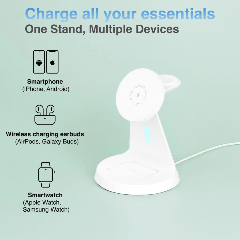 Laser 3 in 1 Wireless Charging Stand White - Electronics >