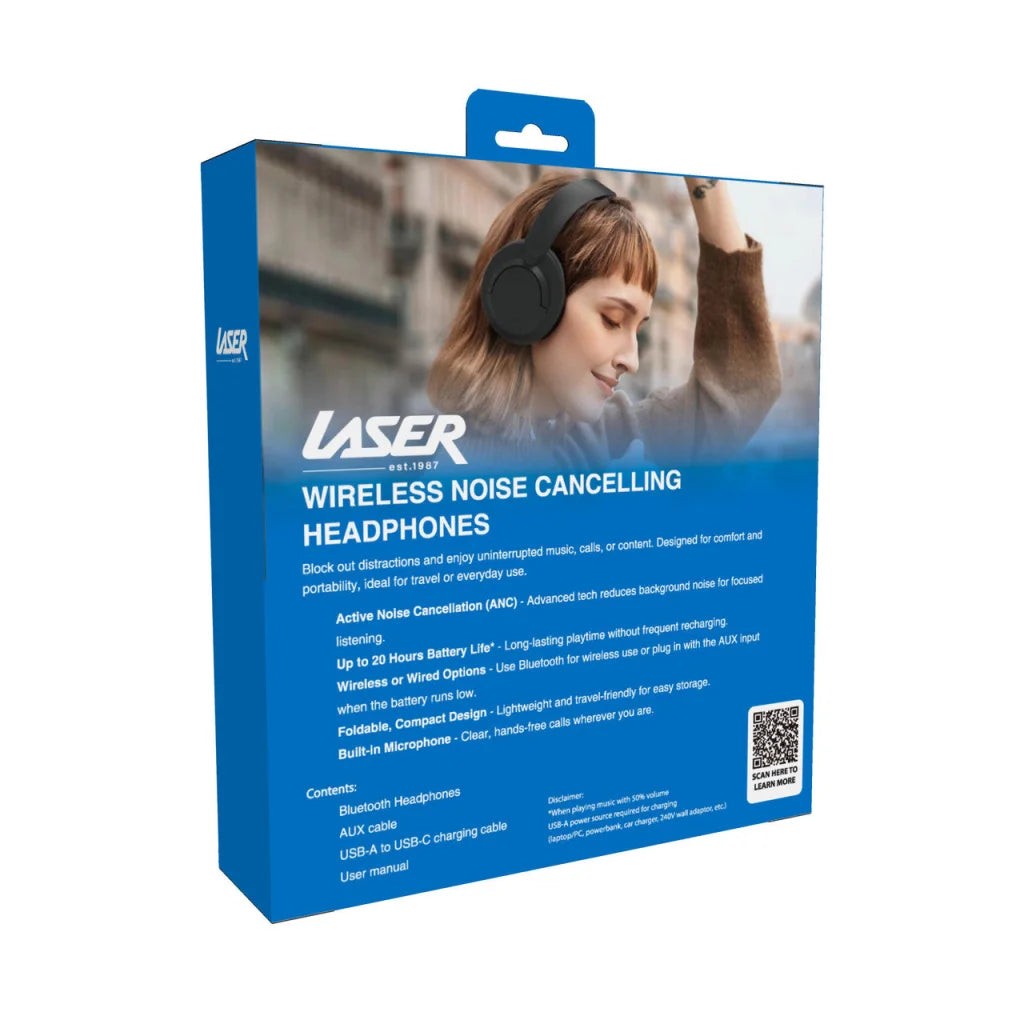 Laser ANC Bluetooth Headphones Black - Electronics >