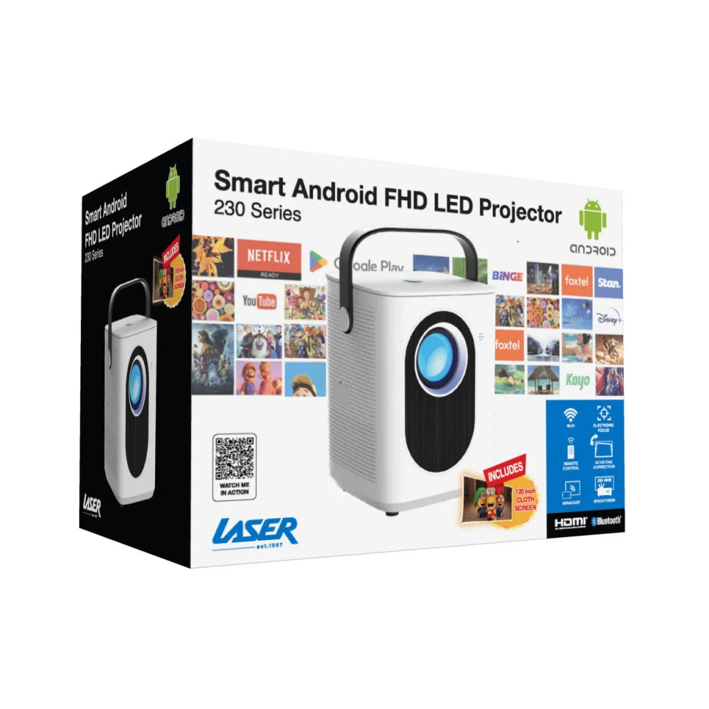 Laser Cube Android Projector with 120in Screen - Audio &