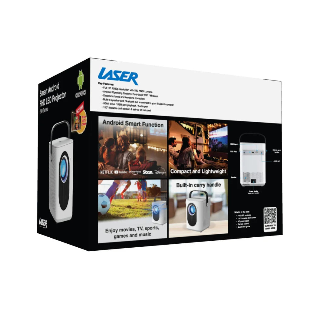 Laser Cube Android Projector with 120in Screen - Audio &