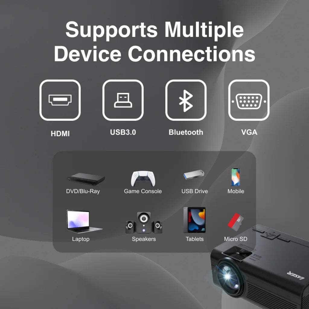 Laser HD Projector with Bluetooth & HDMI - Audio & Video >