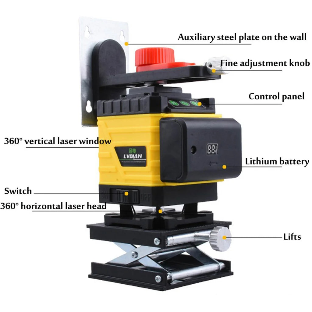Laser Level 16 Line 4D Green Auto Self-Leveling 360 Degree