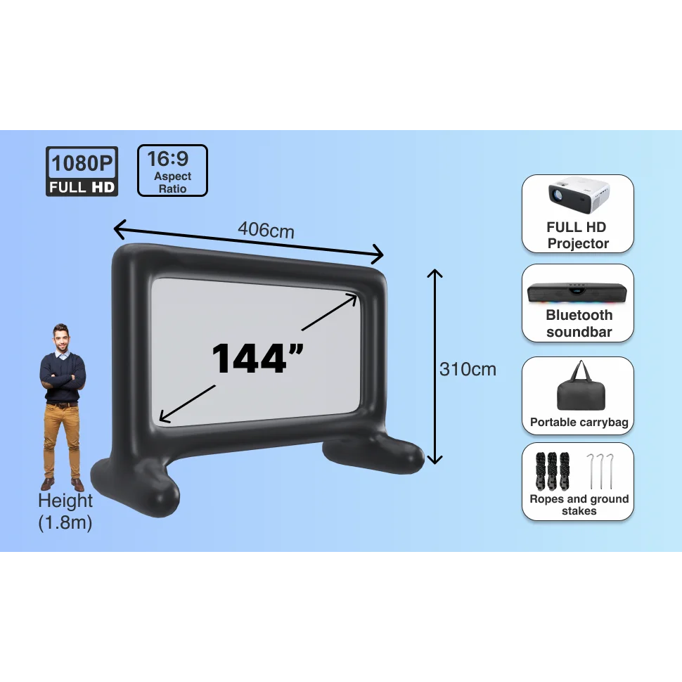 Laser Outdoor Cinema: Full HD Projector 144’’ Screen &