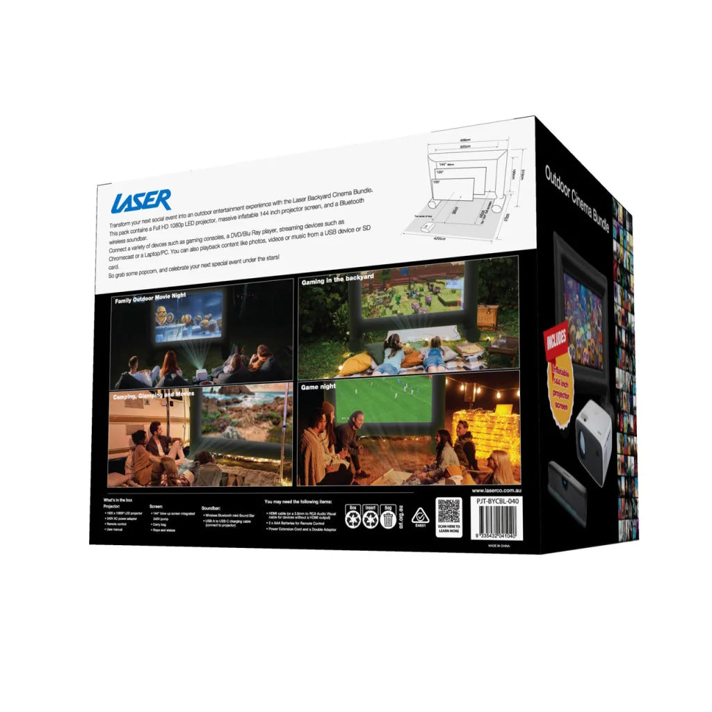 Laser Outdoor Cinema: Full HD Projector 144’’ Screen &