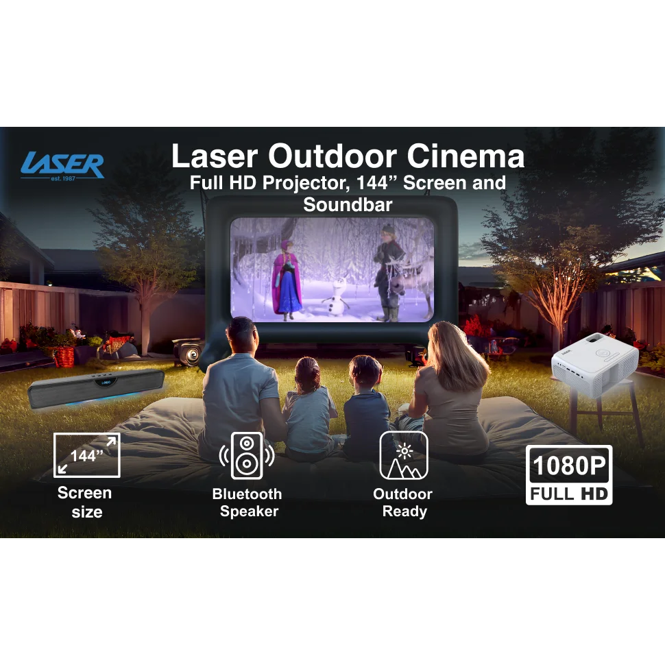 Laser Outdoor Cinema: Full HD Projector 144’’ Screen &